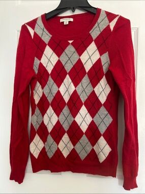 Banana Republic Red Argyle Scoopneck Sweater with Gray and Cream Diamonds